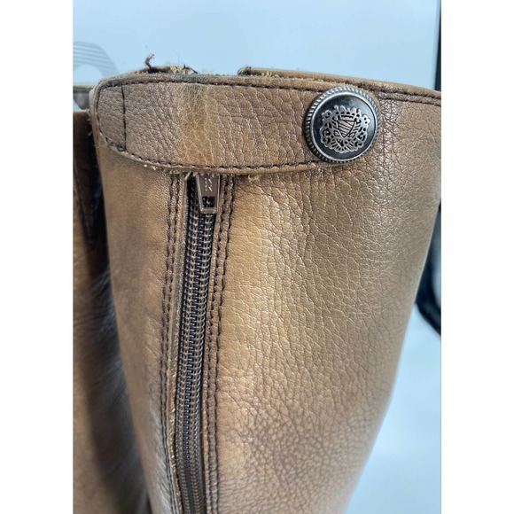 Arturo Chiang Women 6.5 Brown Destressed Leather Riding Boots Zip Button FLAWED - Picture 5 of 9